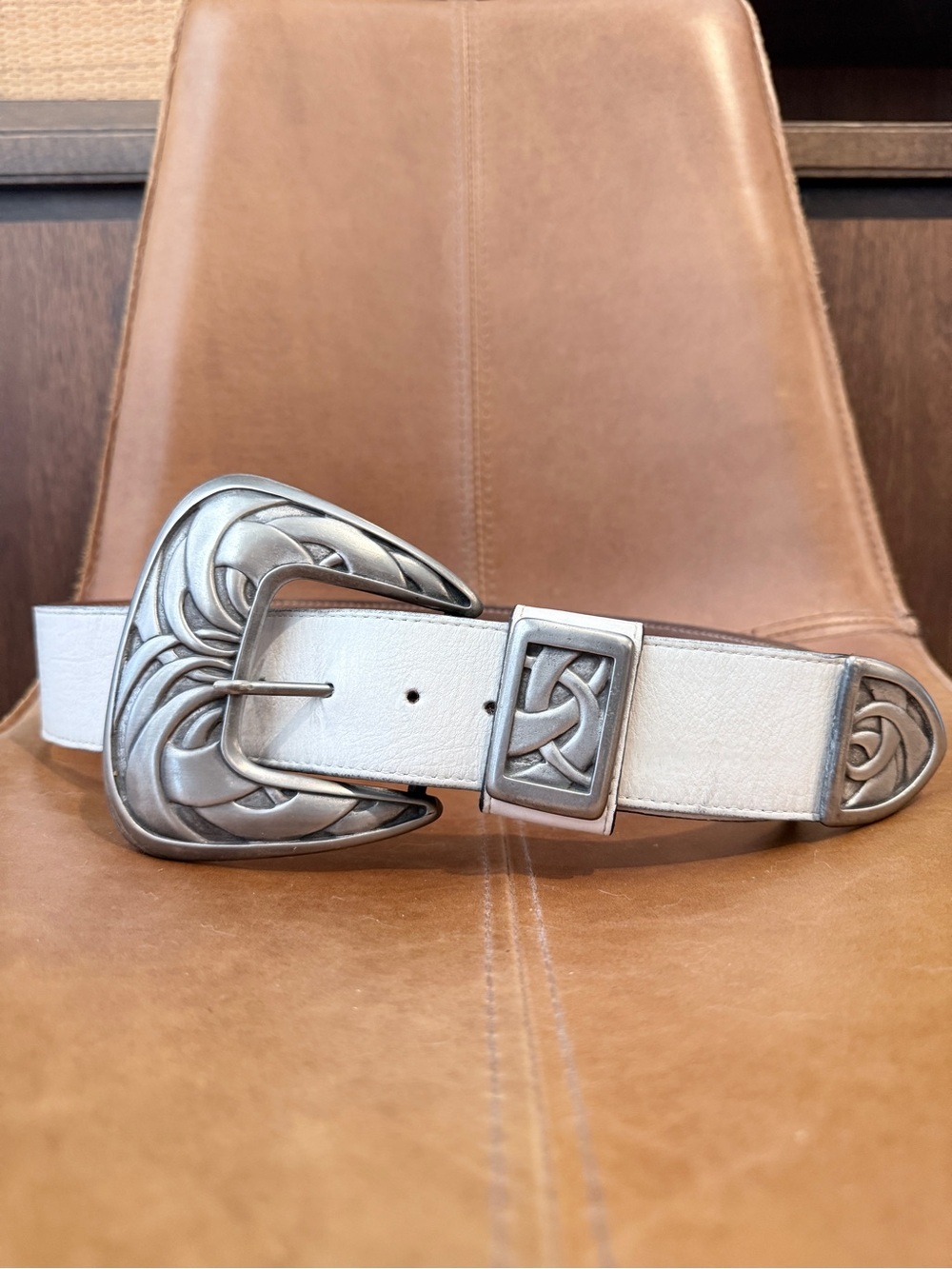 Streets Ahead White Leather Western Concho Belt | Made in USA | Size M